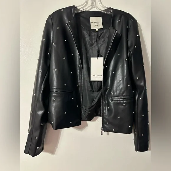 Bagatelle Silver-Studded Black FAUX Leather Jacket - Picture 5 of 5